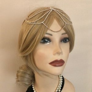 Gatsby 1920s gold rhinestone drape head chain